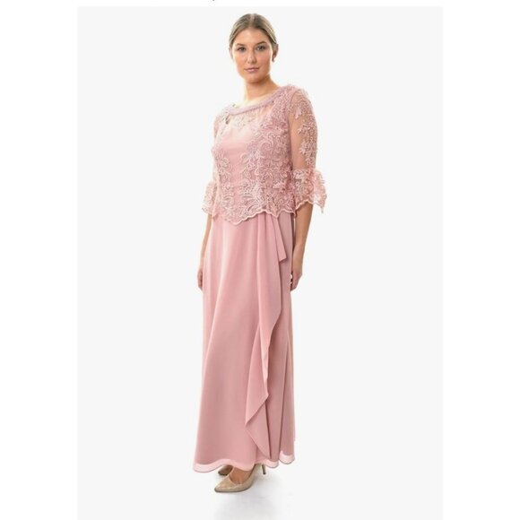 Le Bos Womens Formal Embroidered Lace Bodice Draped Skirt Maxi Dress Size 10 - Picture 1 of 16